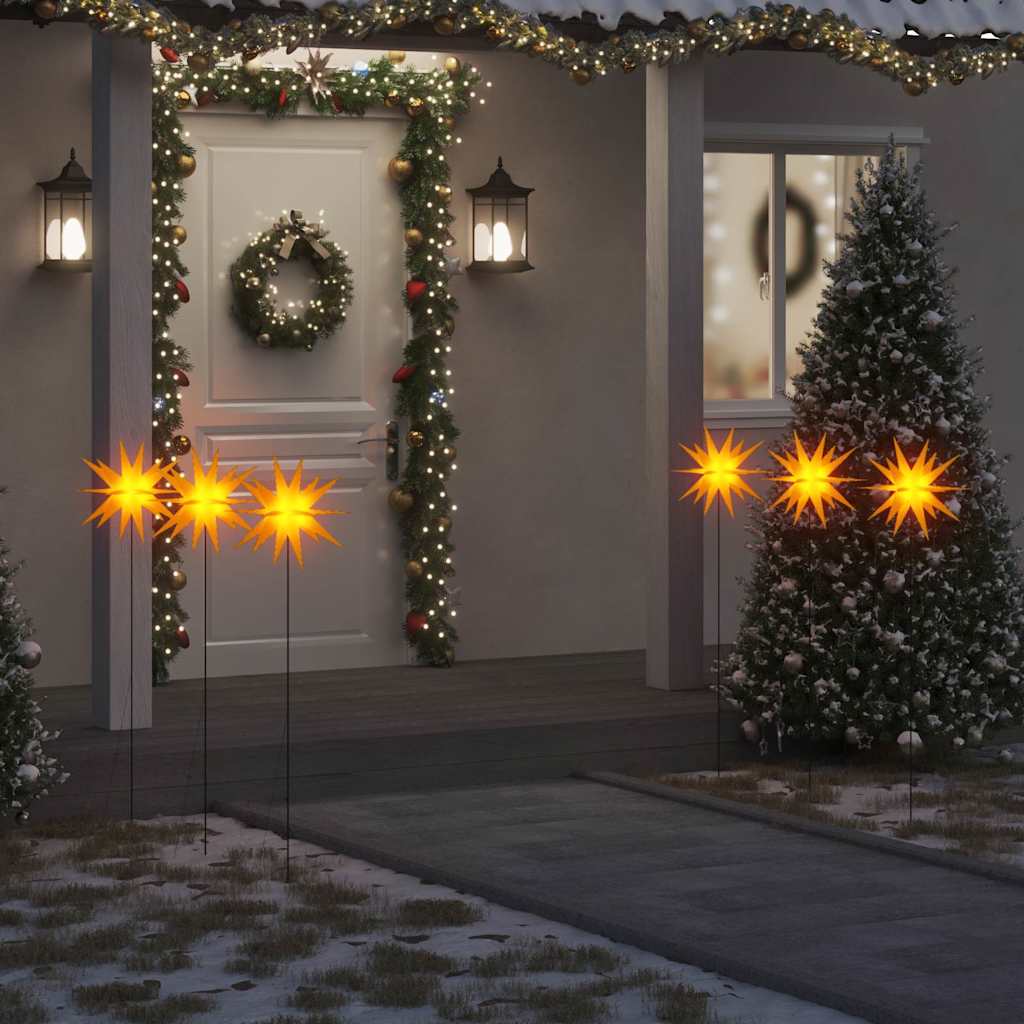 juledekoration med LED-lys og jordspyd 3 stk. 35 cm foldbar gul