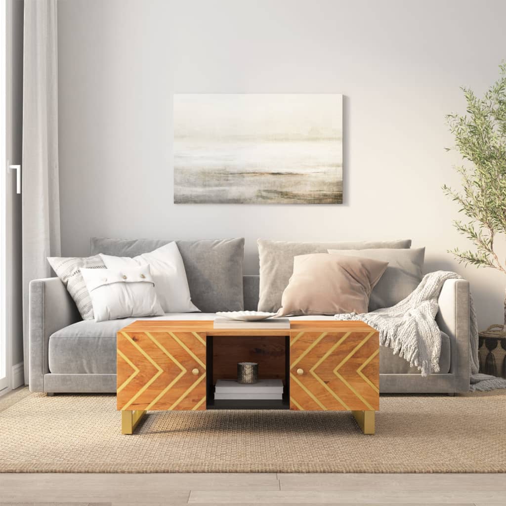 sofabord 100x54x40 cm massivt mangotræ brun og sort