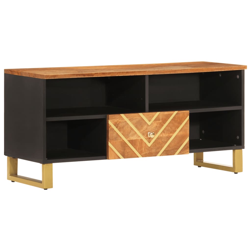 tv-bord 100x33,5x46 cm massivt mangotræ brun og sort