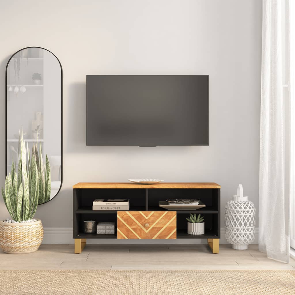 tv-bord 100x33,5x46 cm massivt mangotræ brun og sort