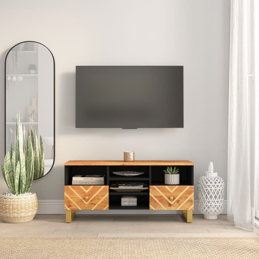 tv-bord 100x33,5x46 cm massivt mangotræ brun og sort