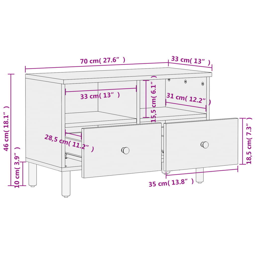 tv-bord 70x33x46 cm massivt mangotræ sort