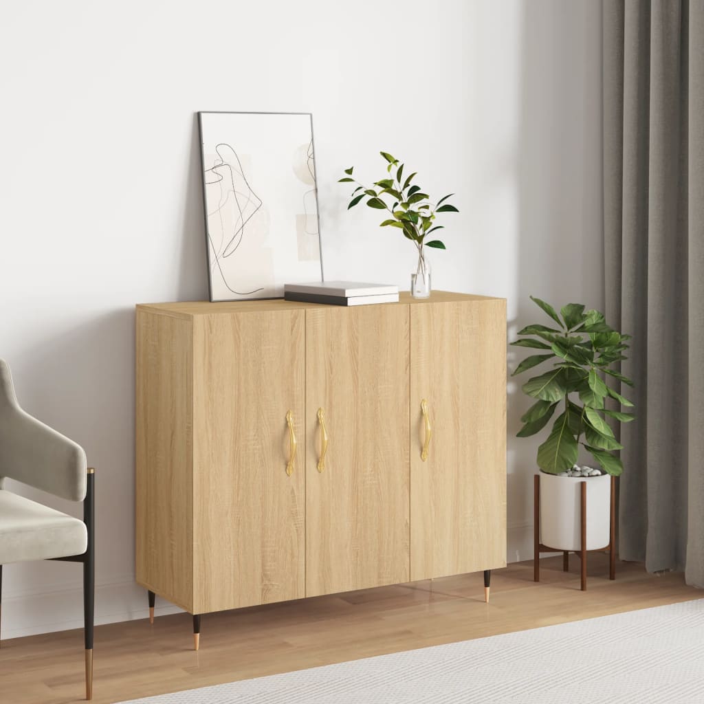 skab 90x34x80 cm konstrueret træ røget egetræsfarve