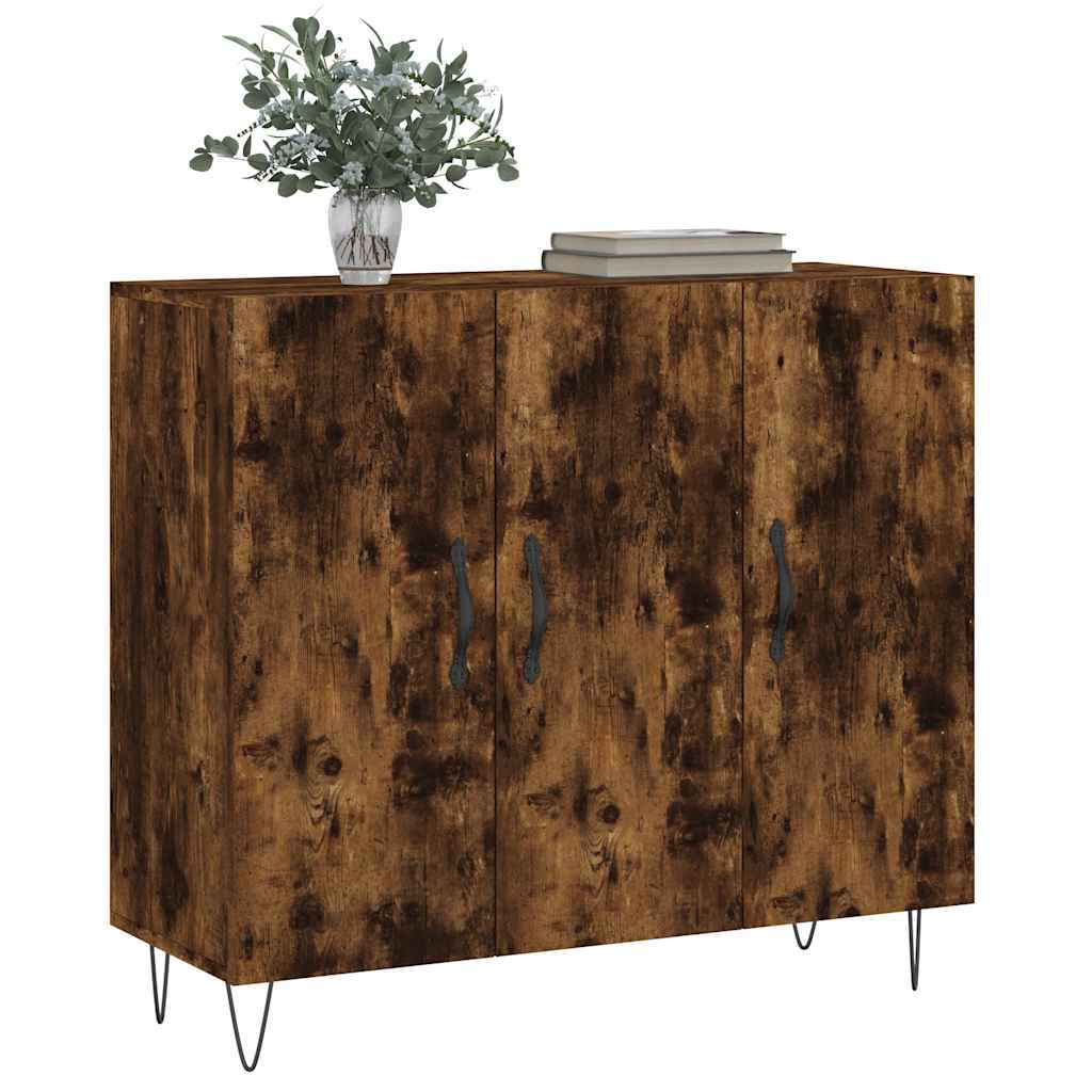 skab 90x34x80 cm konstrueret træ røget egetræsfarve