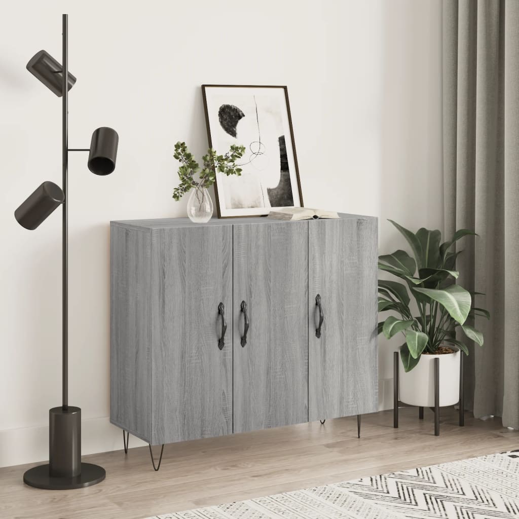 skab 90x34x80 cm konstrueret træ grå sonoma-eg