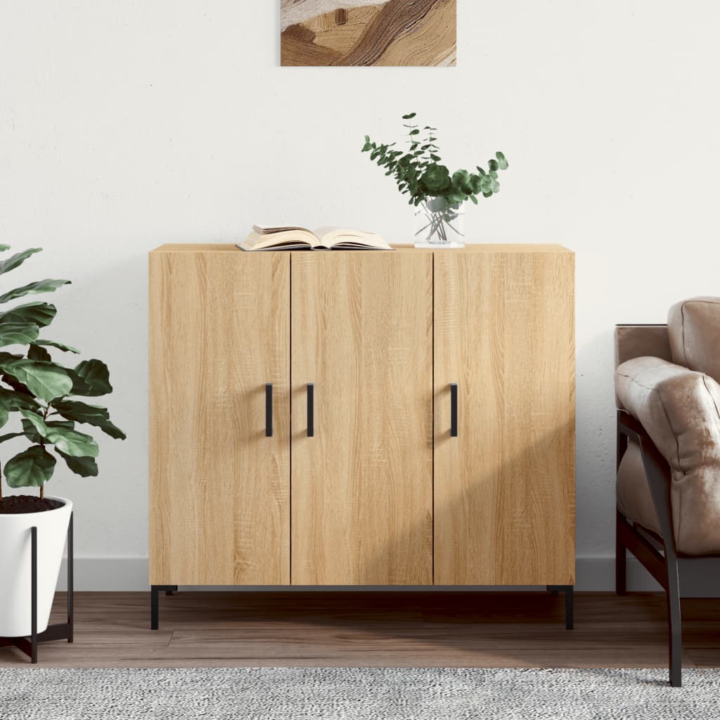 skab 90x34x80 cm konstrueret træ røget egetræsfarve