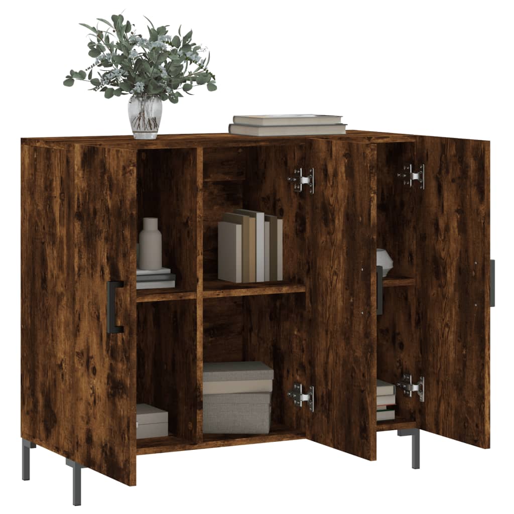 skab 90x34x80 cm konstrueret træ røget egetræsfarve