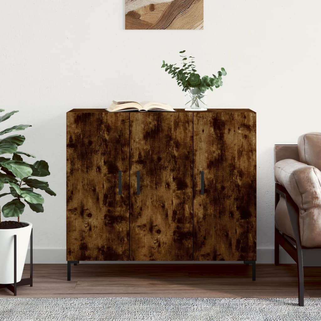skab 90x34x80 cm konstrueret træ røget egetræsfarve