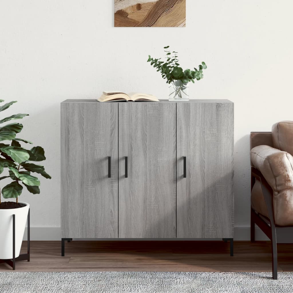 skab 90x34x80 cm konstrueret træ grå sonoma-eg