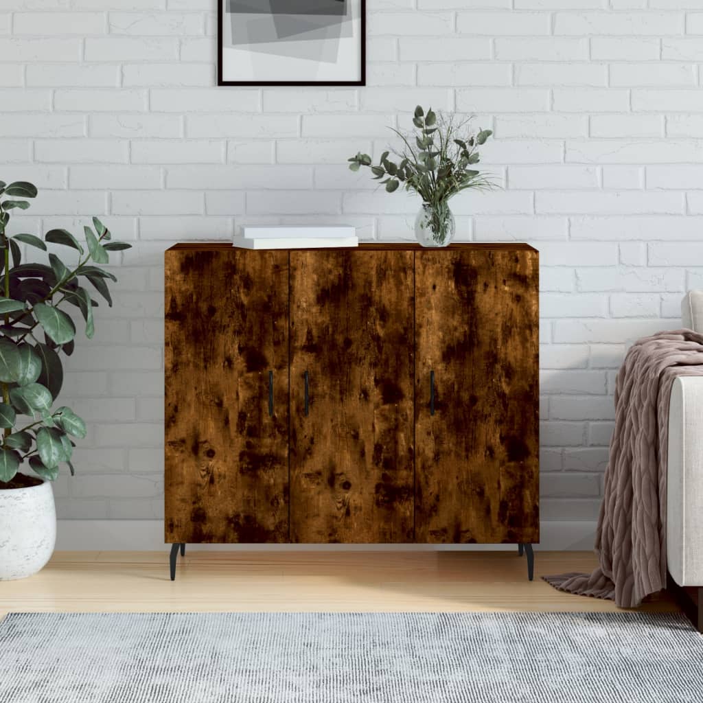 skab 90x34x80 cm konstrueret træ røget egetræsfarve
