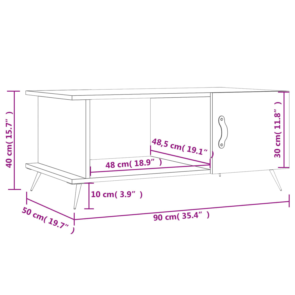 sofabord 90x50x40 cm konstrueret træ hvid