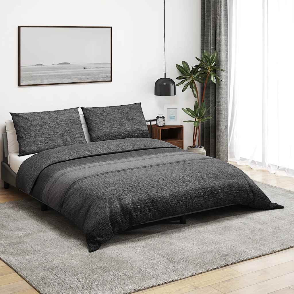 dynebetræksæt mørkegrå og sort 155x220 cm bomuld