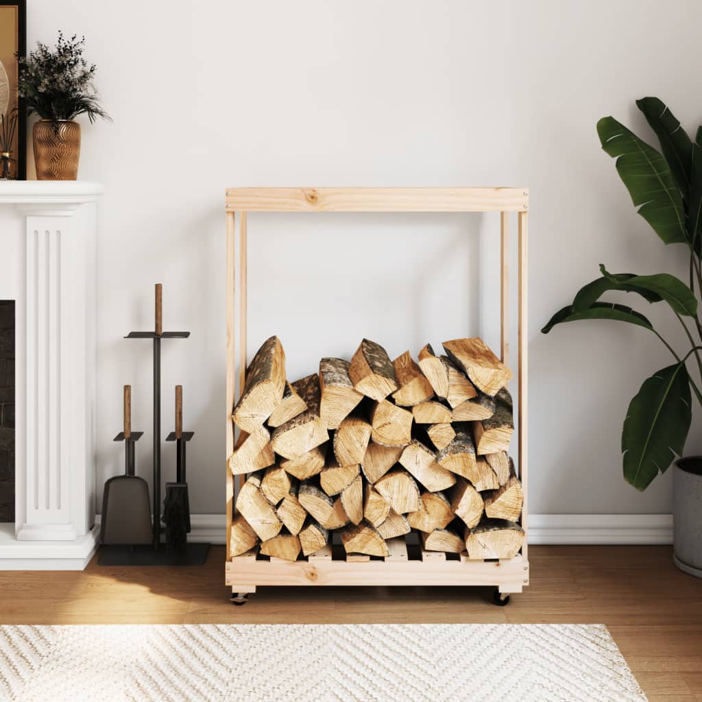 brændestativ med hjul 76,5x40x108 cm massivt fyrretræ