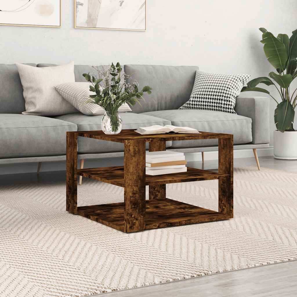 sofabord 58x58x40 cm konstrueret træ røget egetræsfarve