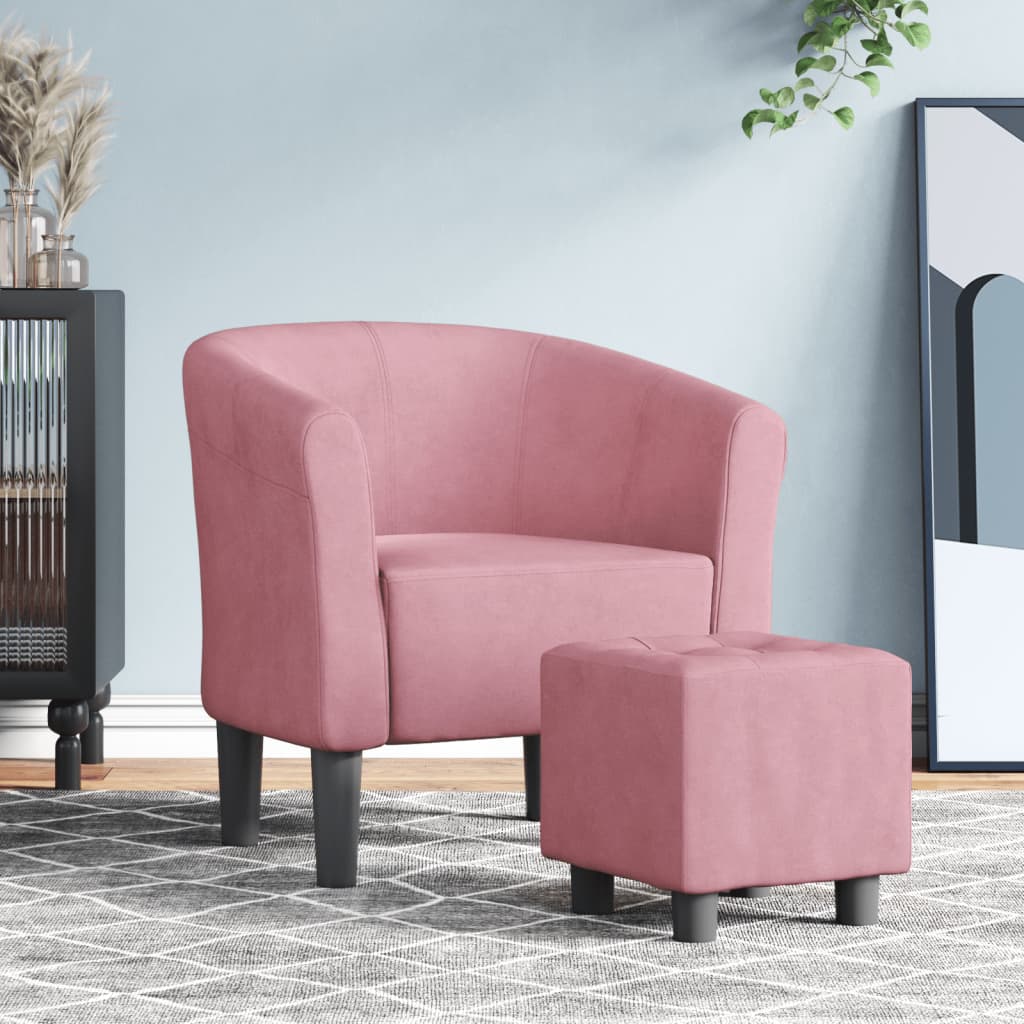 lænestol med fodskammel velour pink
