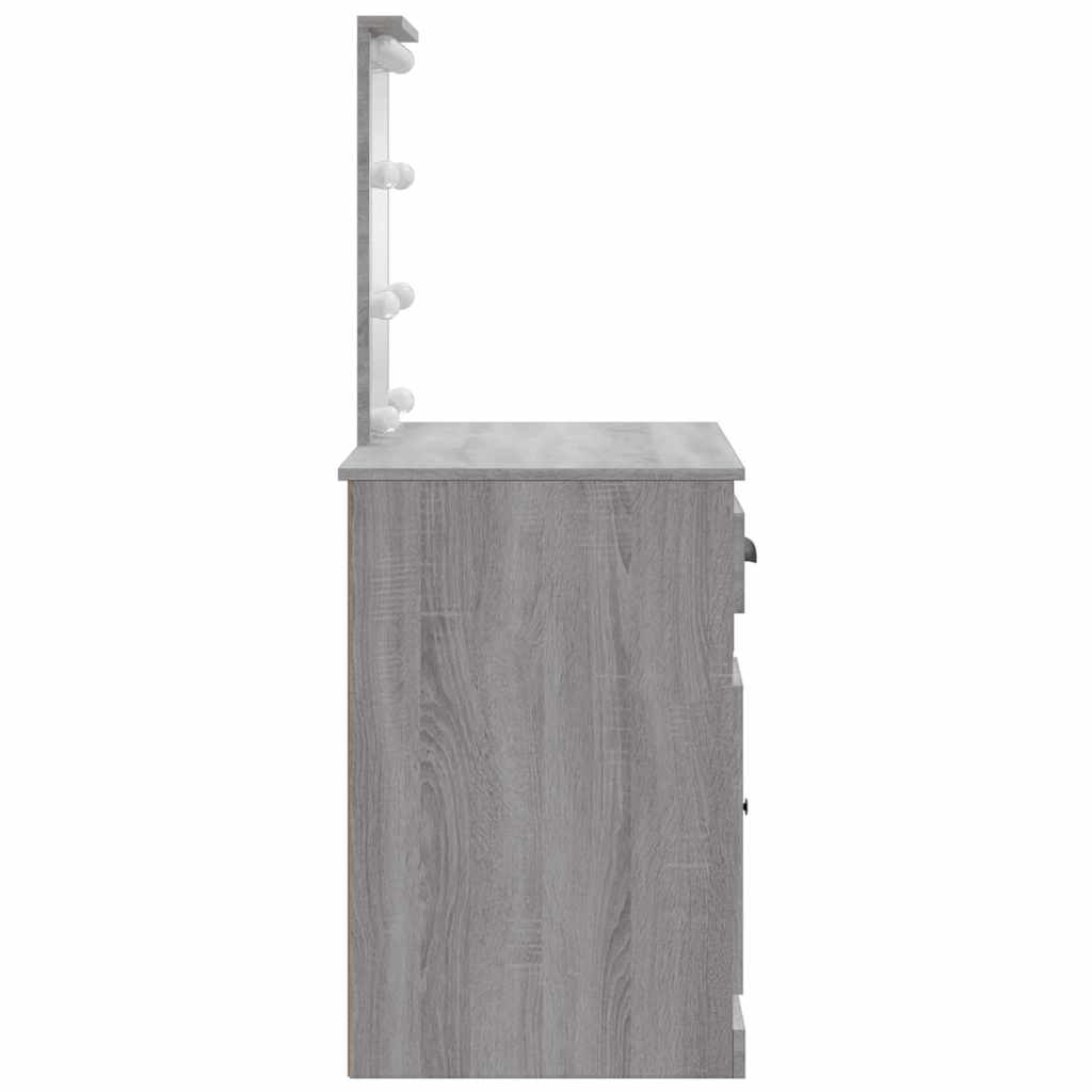 makeupbord med LED-lys 90x42x132,5 cm grå sonoma-eg