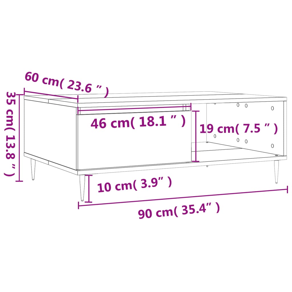 sofabord 90x60x35 cm konstrueret træ hvid
