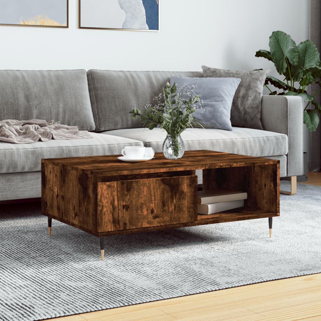 sofabord 90x60x35 cm konstrueret træ røget egetræsfarve