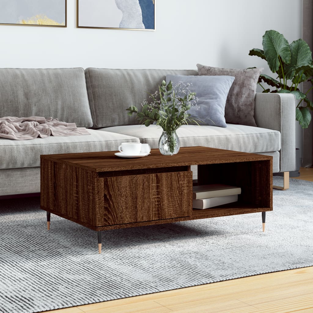 sofabord 90x60x35 cm konstrueret træ brun egetræsfarve