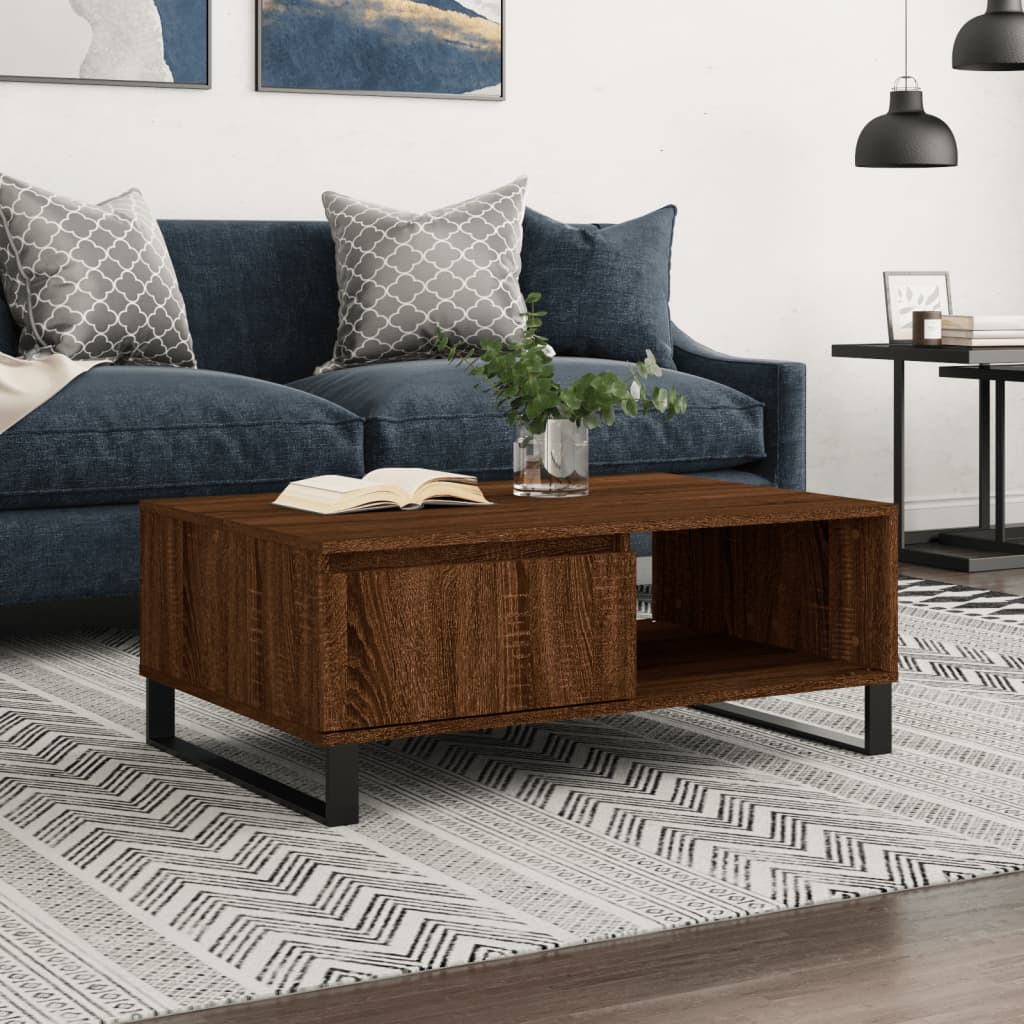 sofabord 90x60x35 cm konstrueret træ brun egetræsfarve