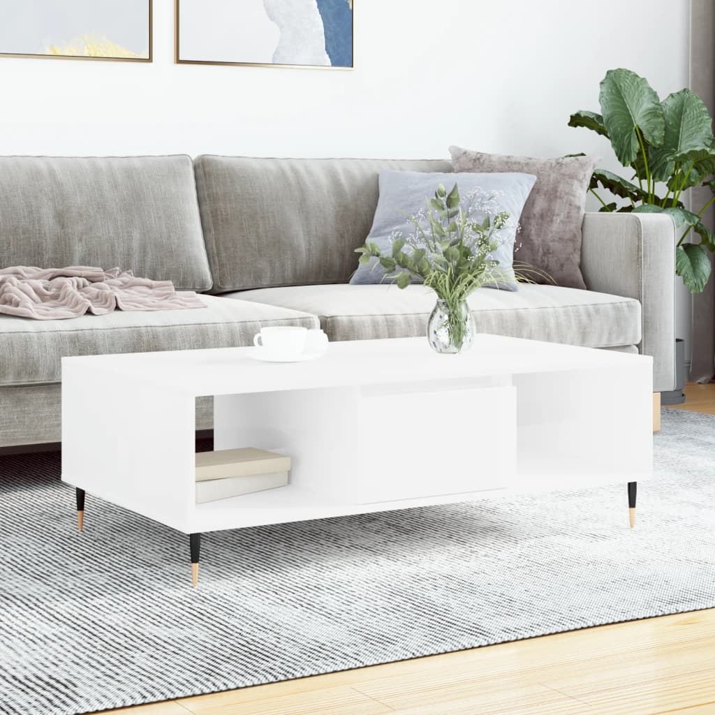 sofabord 104x60x35 cm konstrueret træ hvid højglans