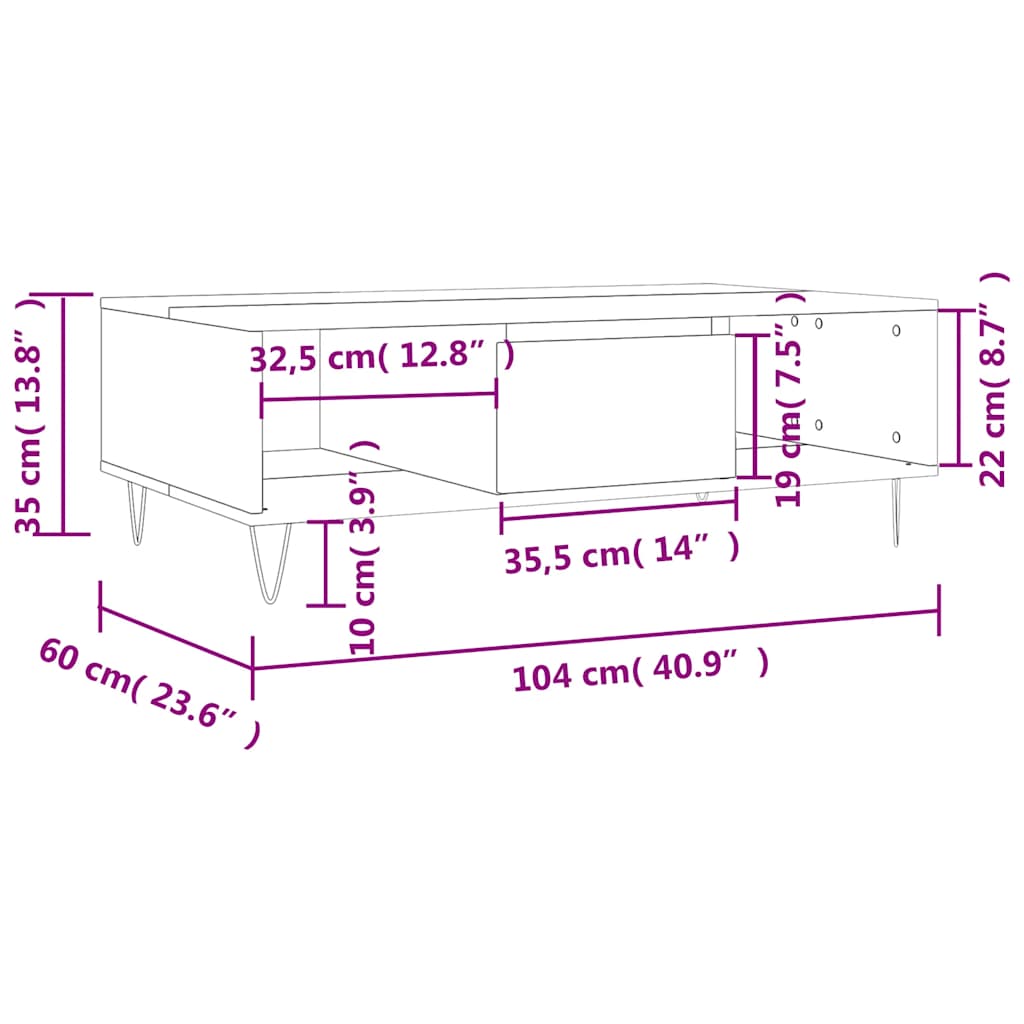 sofabord 104x60x35 cm konstrueret træ hvid
