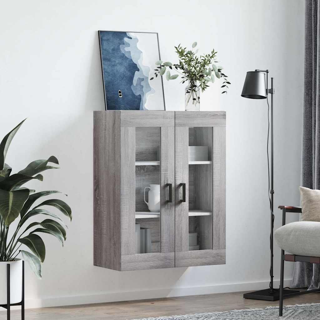 væghængt skab 69,5x34x90 cm konstrueret træ grå sonoma-eg
