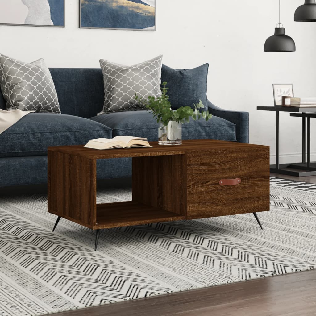 sofabord 90x50x40 cm konstrueret træ brun egetræsfarve