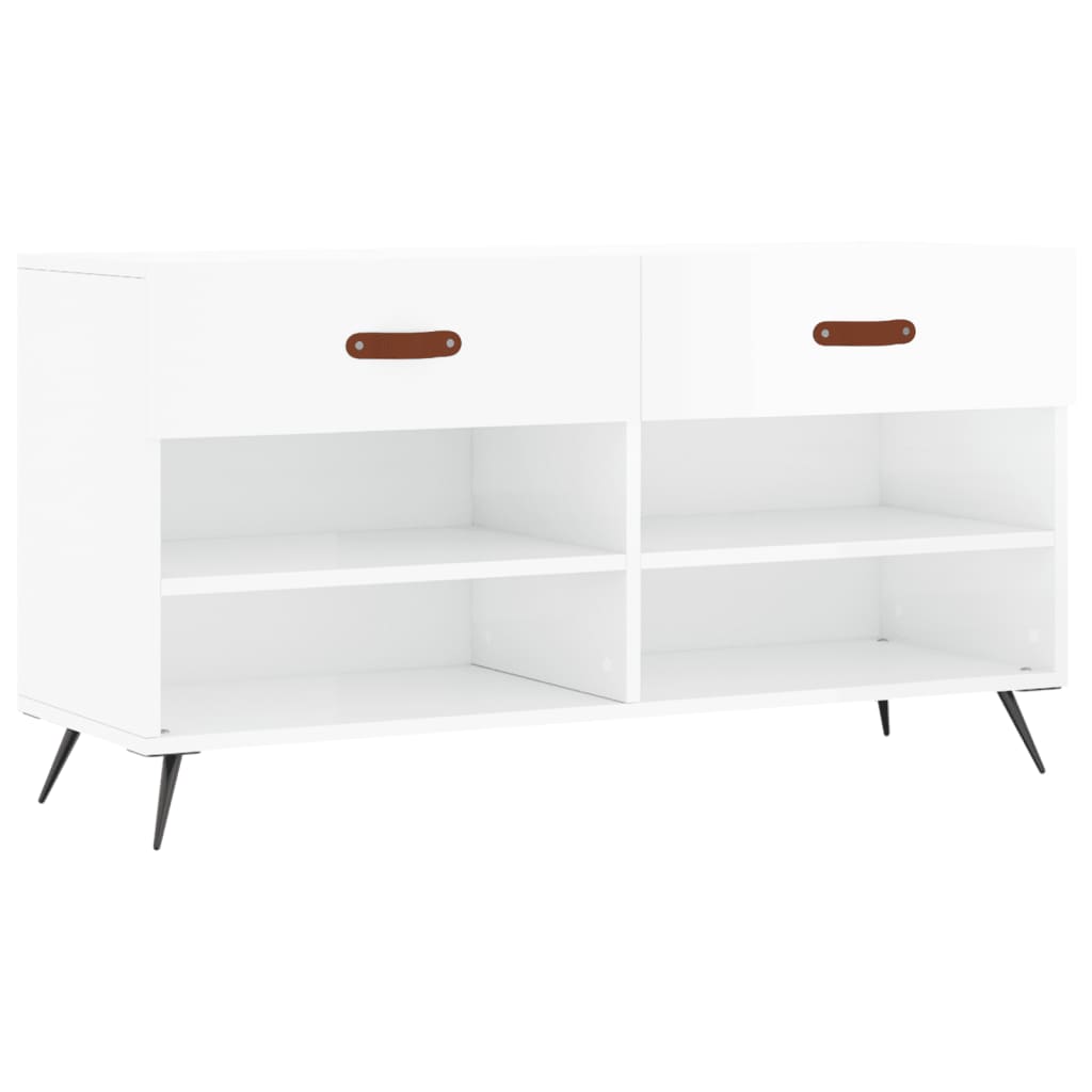 skobænk 102x35x55 cm konstrueret træ hvid højglans
