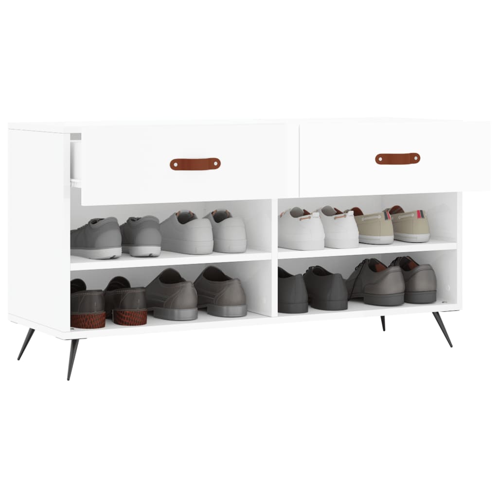 skobænk 102x35x55 cm konstrueret træ hvid højglans