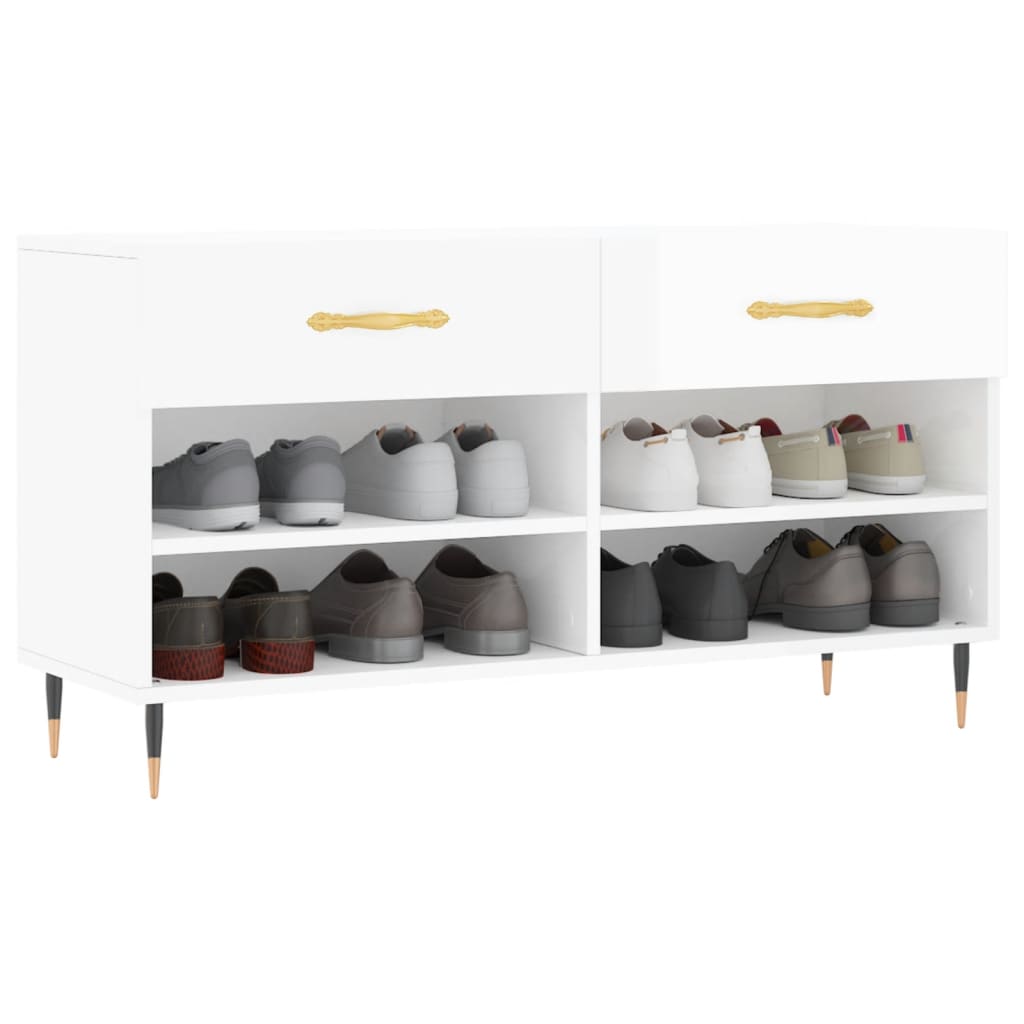 skobænk 102x35x55 cm konstrueret træ hvid højglans