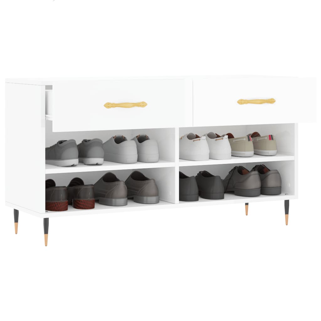 skobænk 102x35x55 cm konstrueret træ hvid højglans