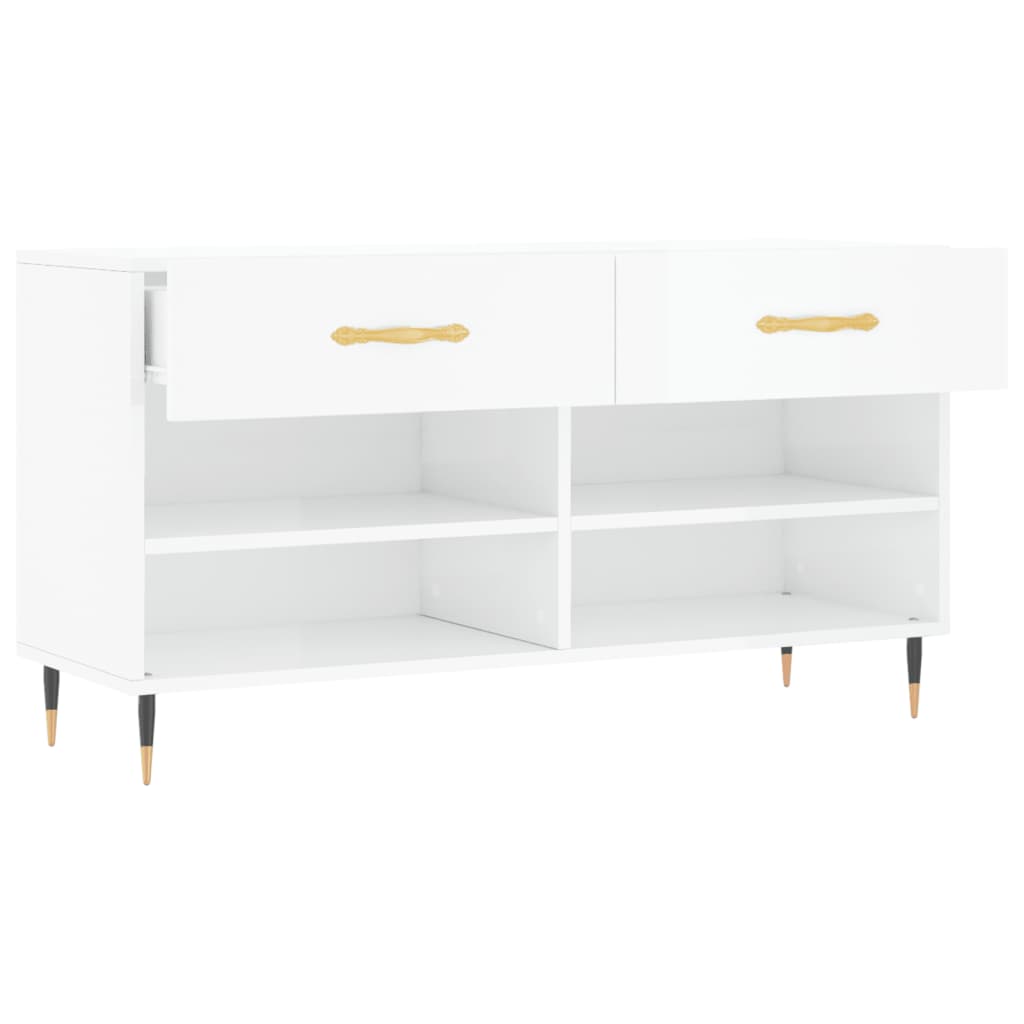 skobænk 102x35x55 cm konstrueret træ hvid højglans