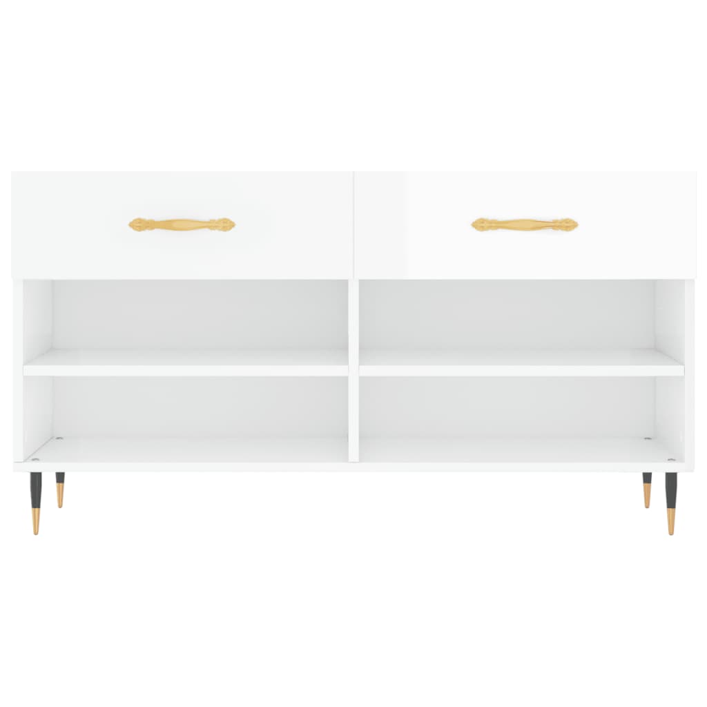 skobænk 102x35x55 cm konstrueret træ hvid højglans