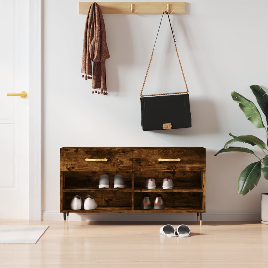 skobænk 102x35x55 cm konstrueret træ røget egetræsfarve