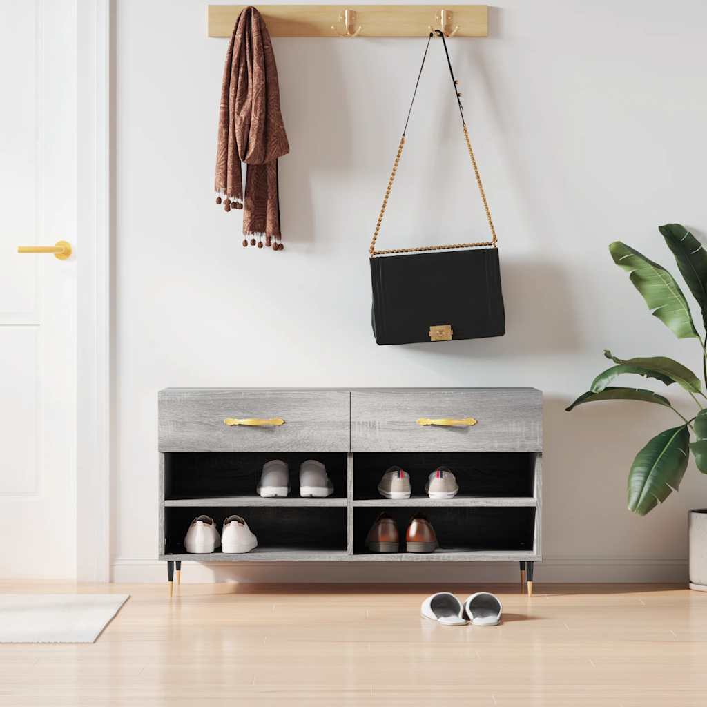 skobænk 102x35x55 cm konstrueret træ grå sonoma-eg