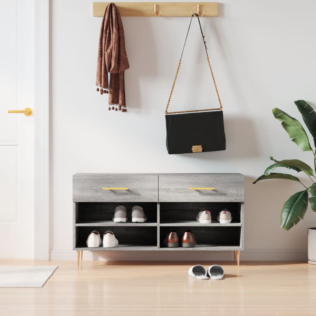 skobænk 102x35x55 cm konstrueret træ grå sonoma-eg