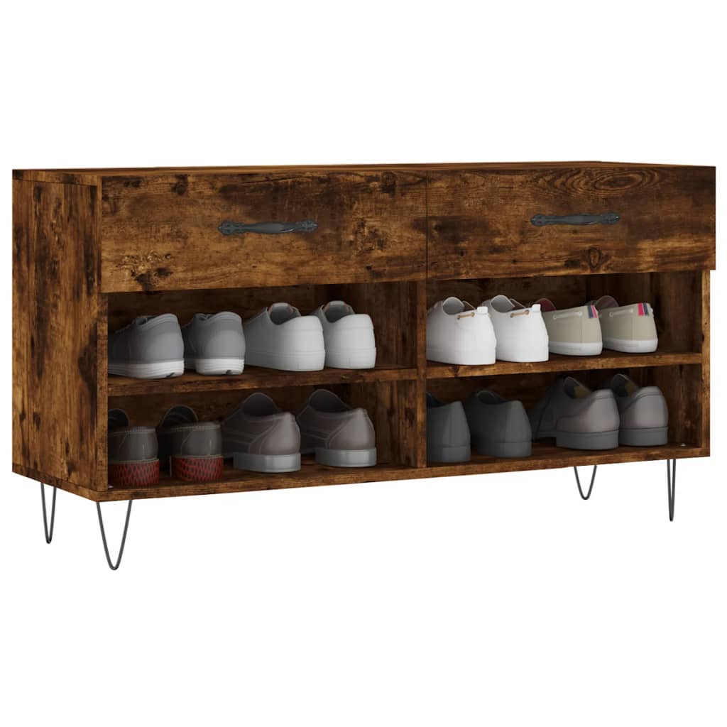 skobænk 102x35x55 cm konstrueret træ røget egetræsfarve