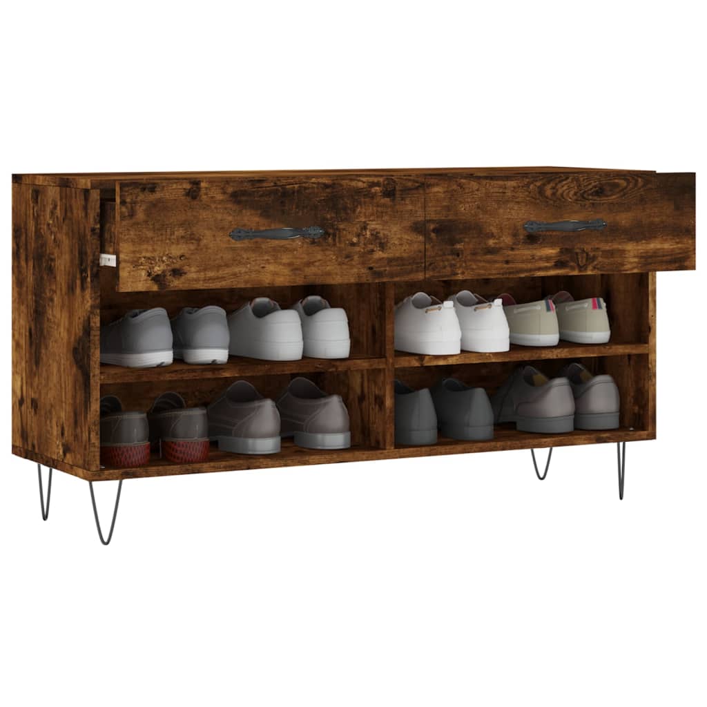 skobænk 102x35x55 cm konstrueret træ røget egetræsfarve