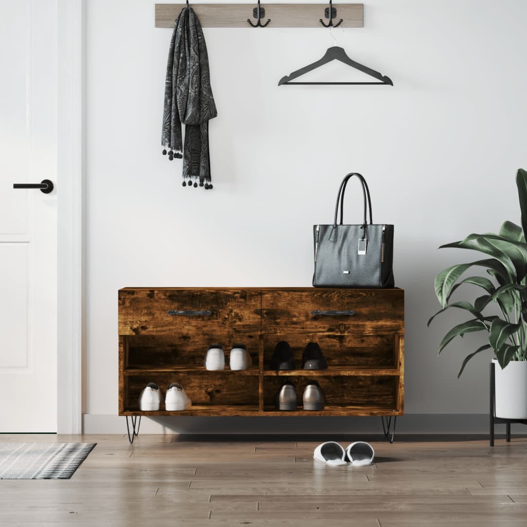 skobænk 102x35x55 cm konstrueret træ røget egetræsfarve