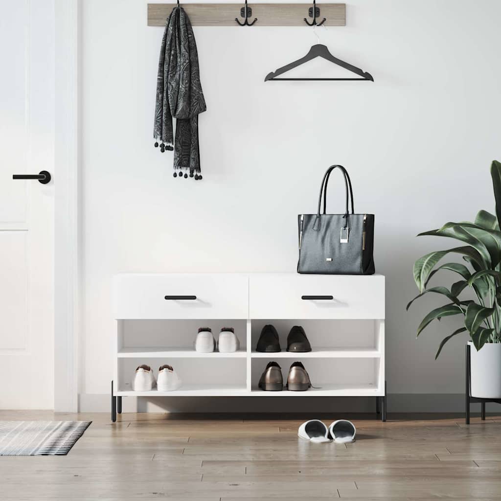 skobænk 102x35x55 cm konstrueret træ hvid