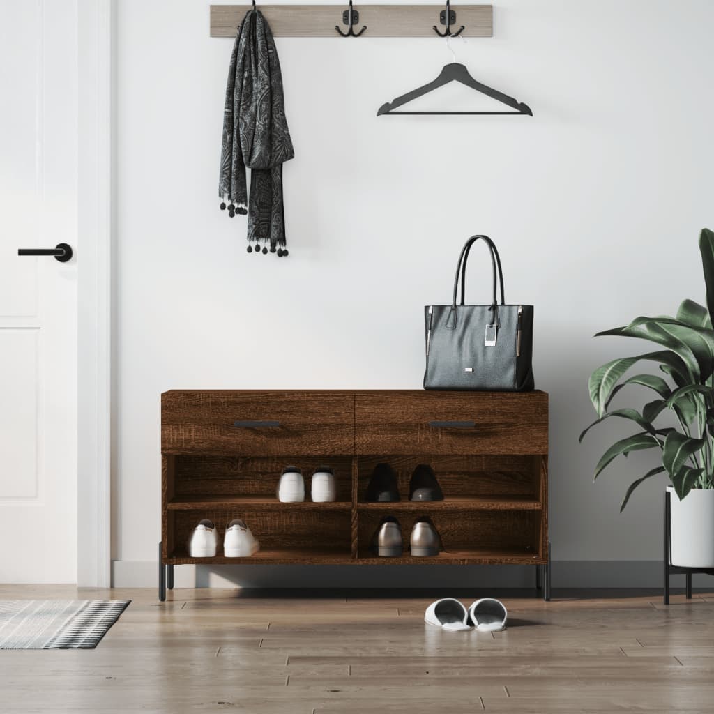 skobænk 102x35x55 cm konstrueret træ brun egetræsfarve
