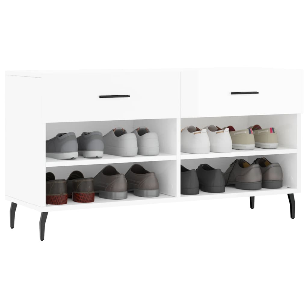 skobænk 102x35x55 cm konstrueret træ hvid højglans