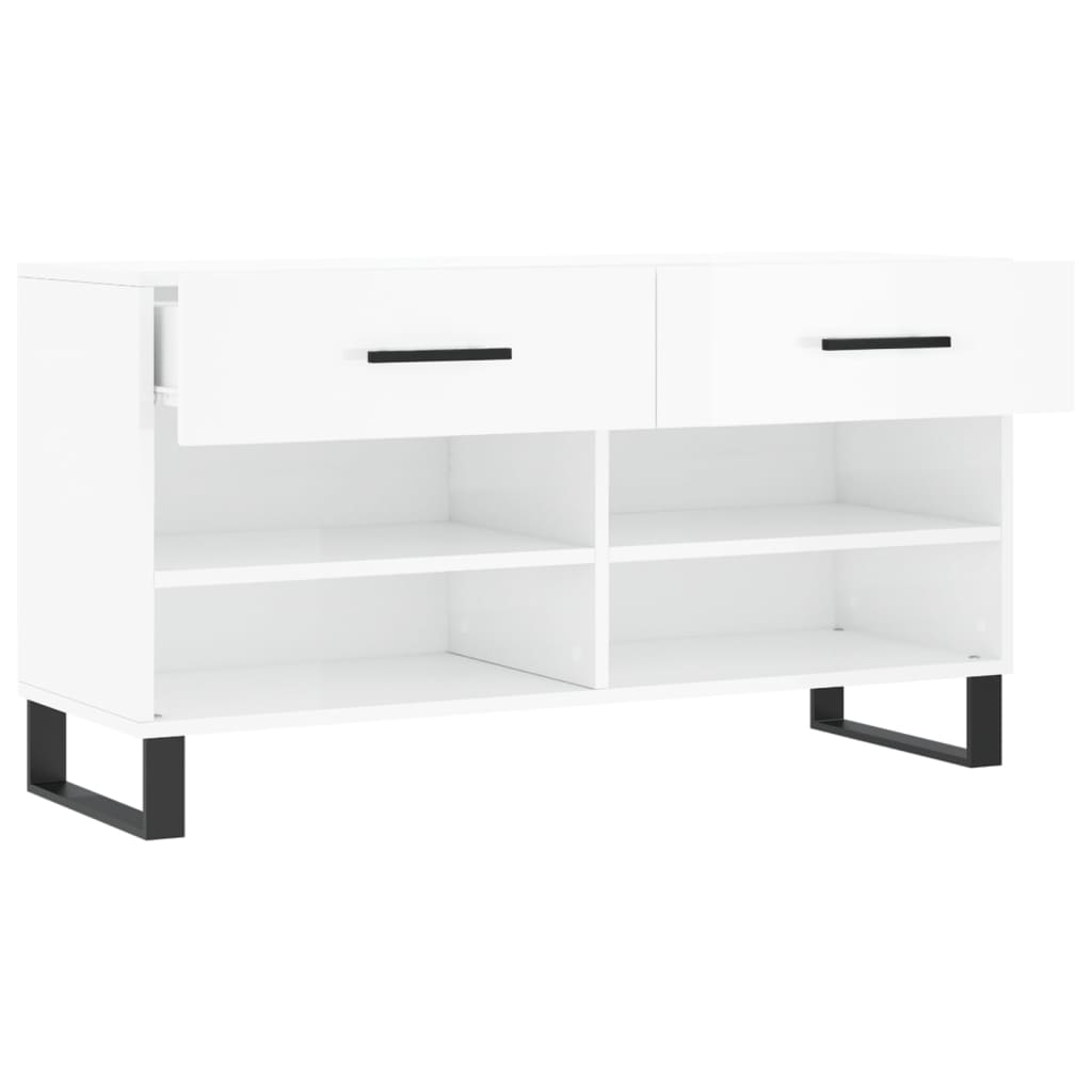 skobænk 102x35x55 cm konstrueret træ hvid højglans