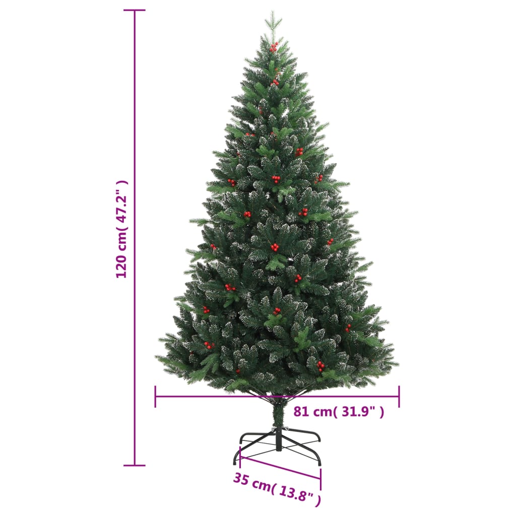kunstigt juletræ med røde bær 120 cm hængslet