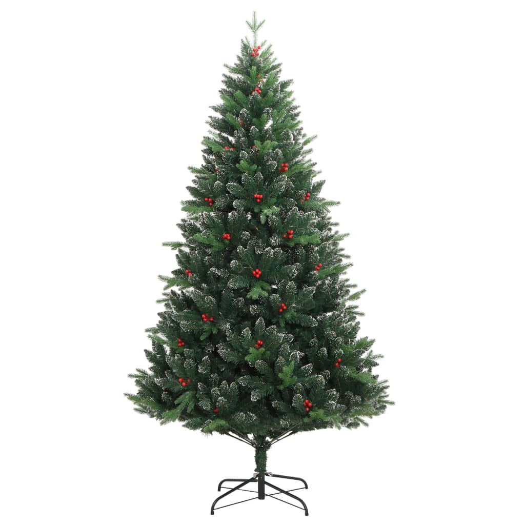 kunstigt juletræ med røde bær 210 cm hængslet