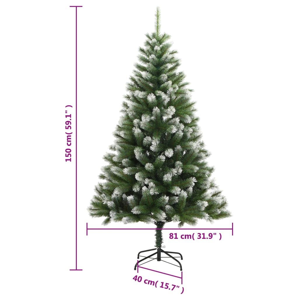 kunstigt juletræ med sne 150 cm hængslet