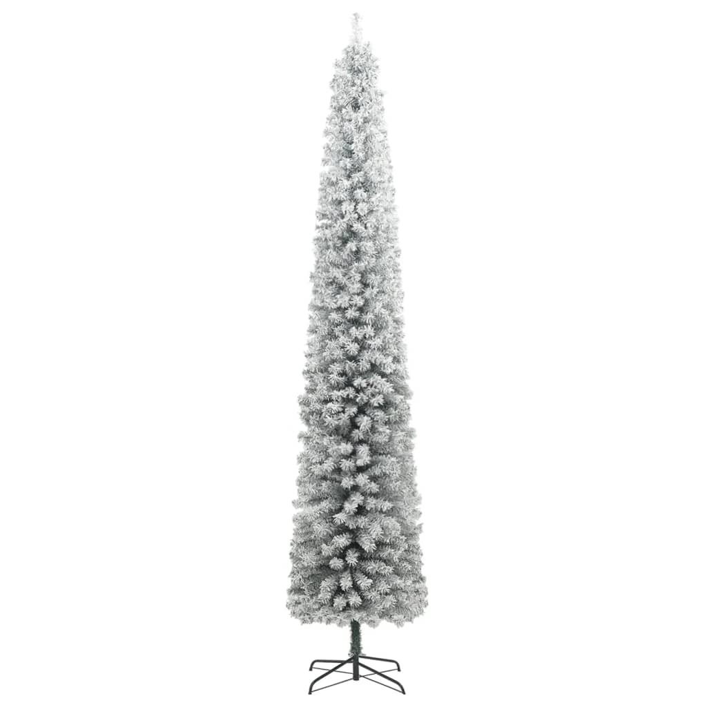 smalt juletræ med juletræsfod og sne 270 cm PVC