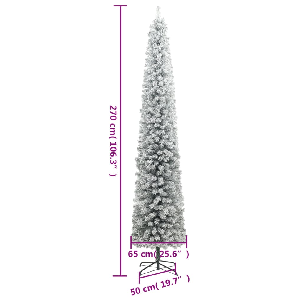 smalt juletræ med juletræsfod og sne 270 cm PVC