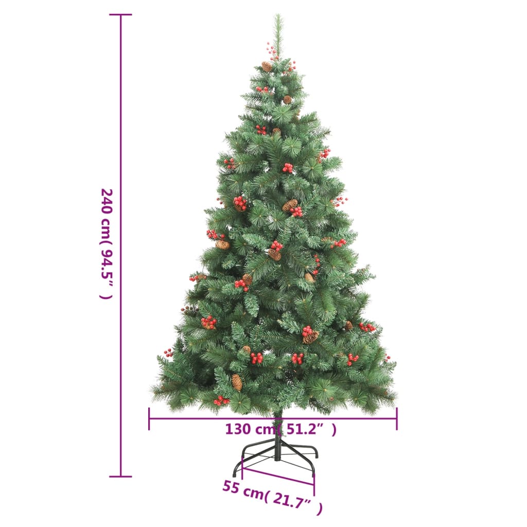kunstigt juletræ med grankogler og bær 240 cm hængslet